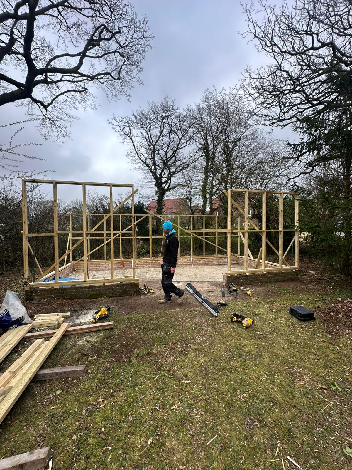 Cabin build project in progress in Burgess Hill