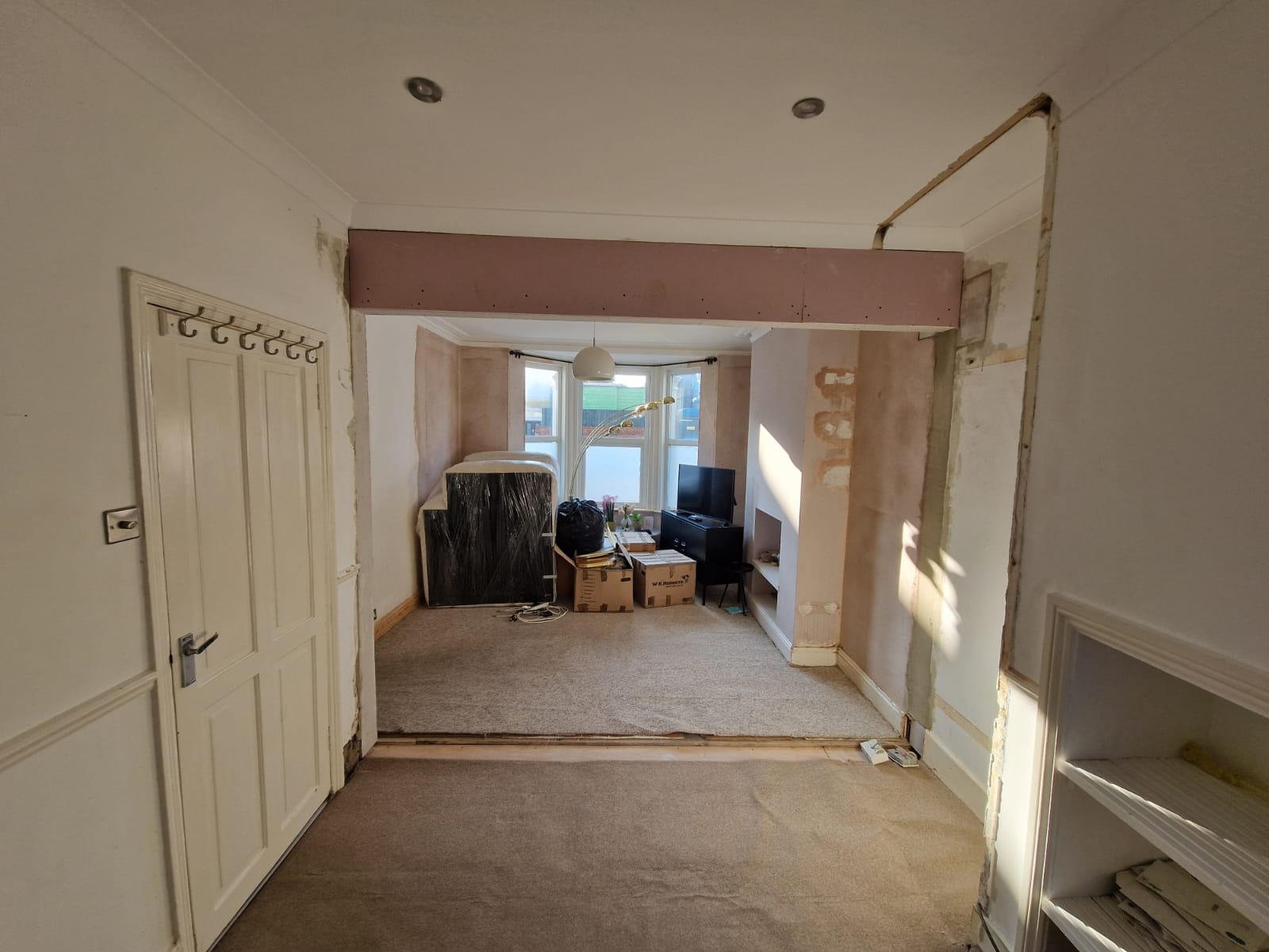 Open-plan living renovation in progress in Hove