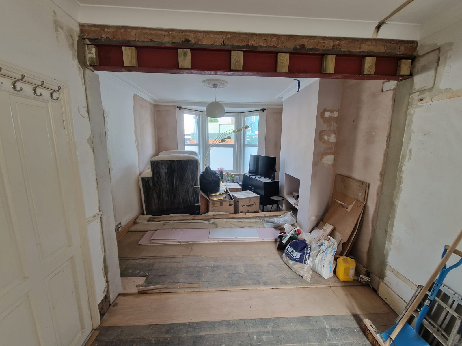 Open-plan living renovation in progress in Hove