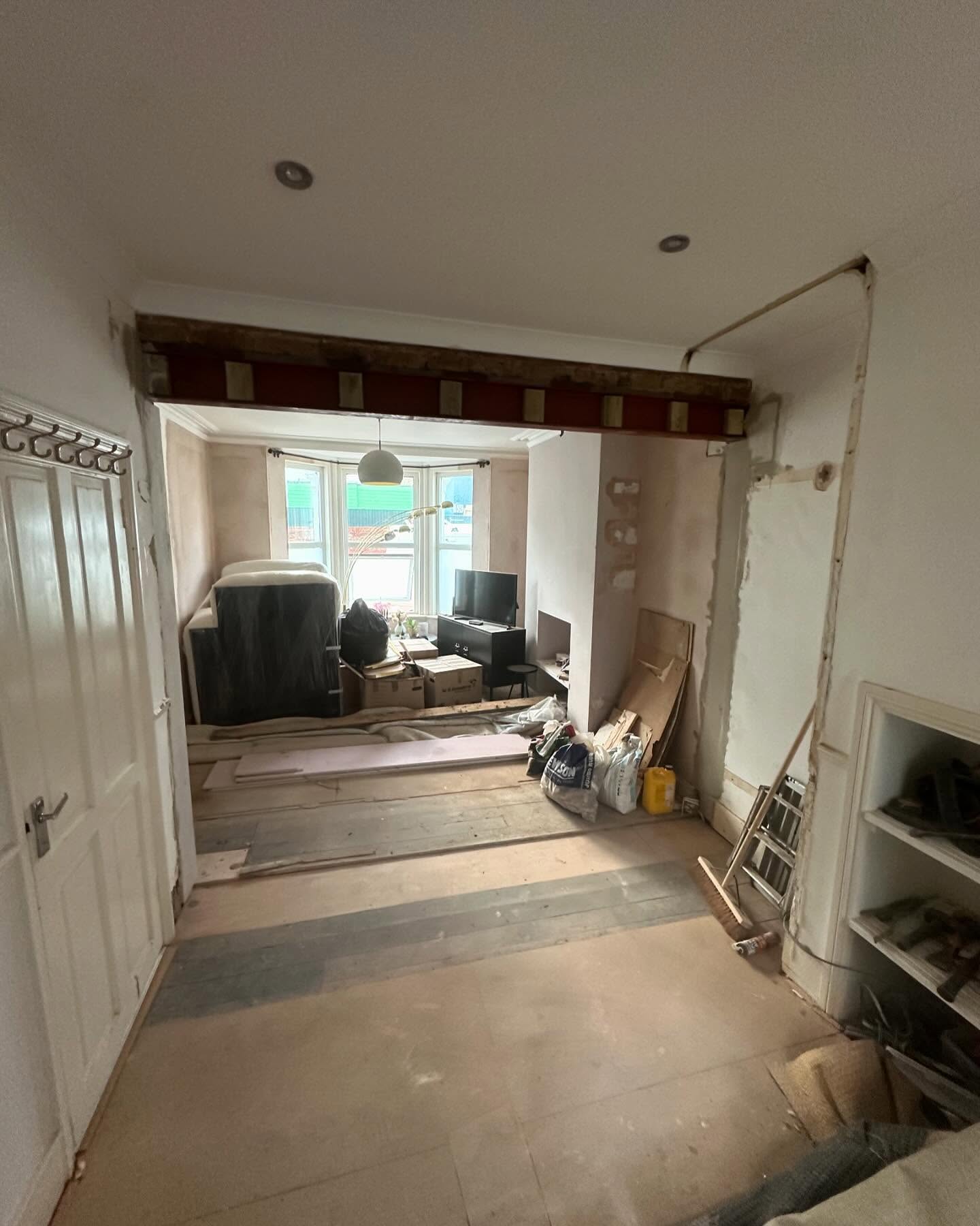 Open-plan living renovation in progress in Hove