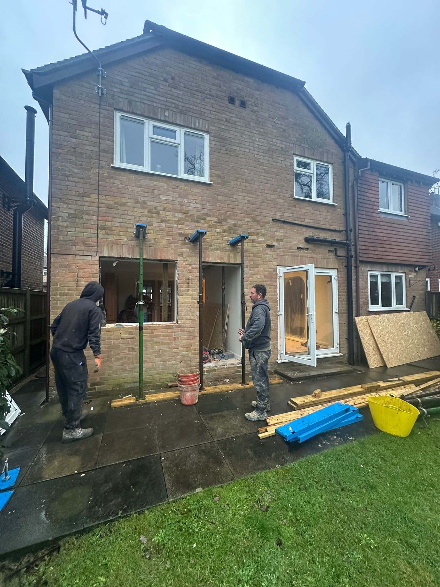 Patio and internal wall project in progress in Chiddingfold
