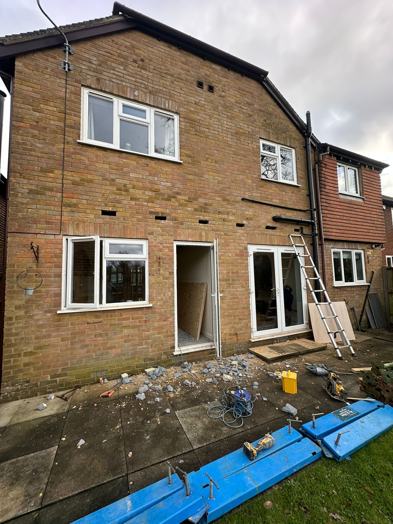 Patio and internal wall project in progress in Chiddingfold