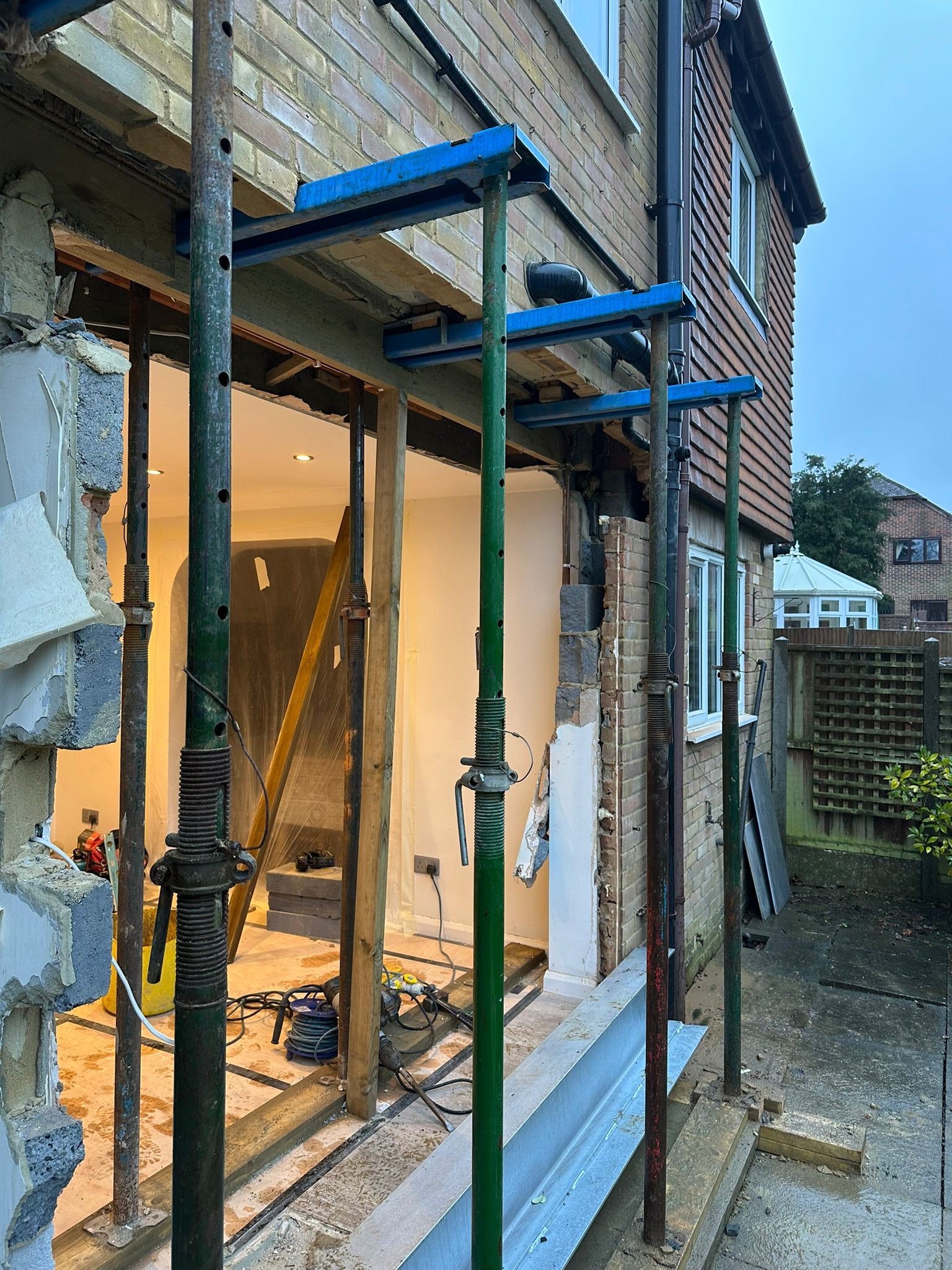 Patio and internal wall project in progress in Chiddingfold
