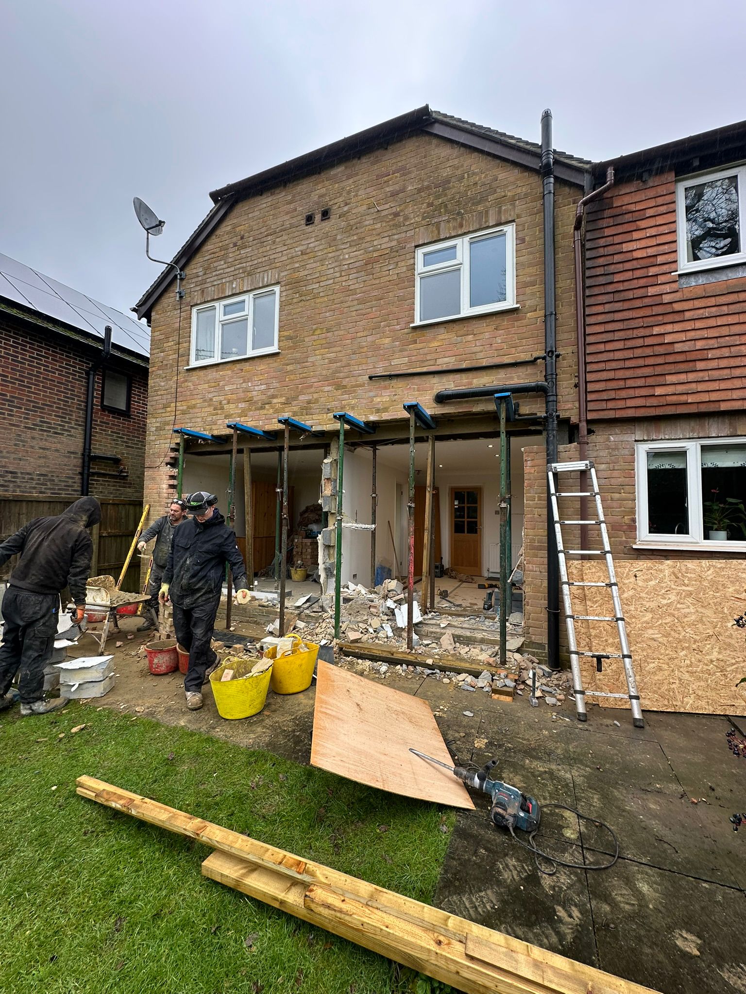 Patio and internal wall project in progress in Chiddingfold