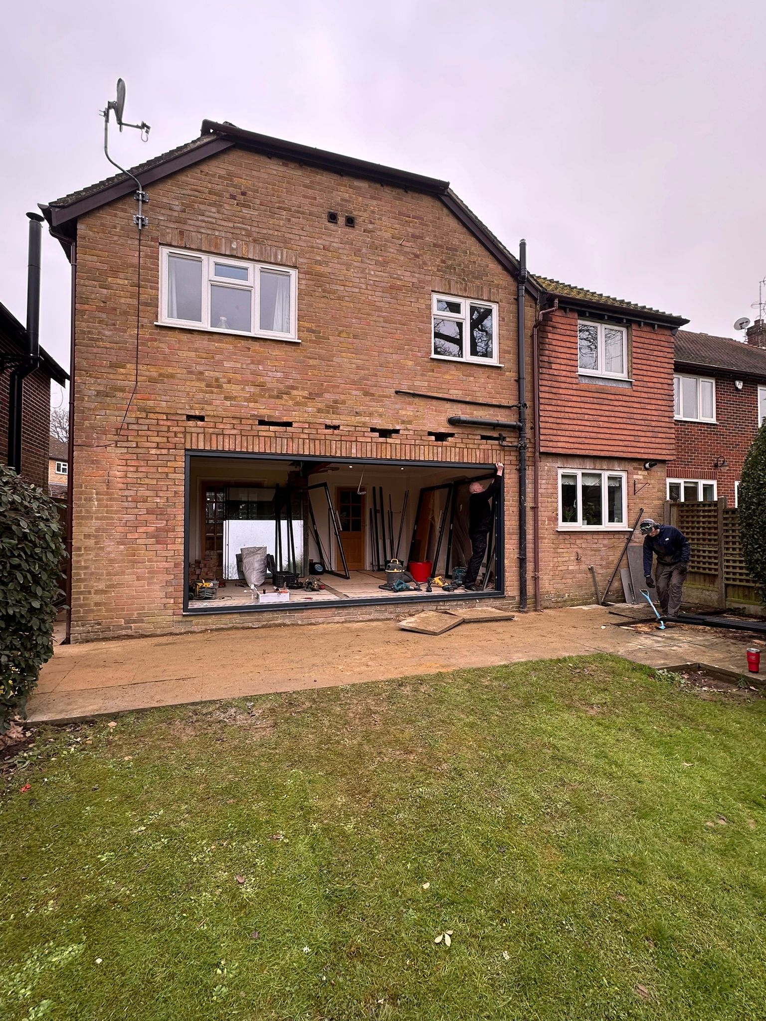 Patio and internal wall project in progress in Chiddingfold