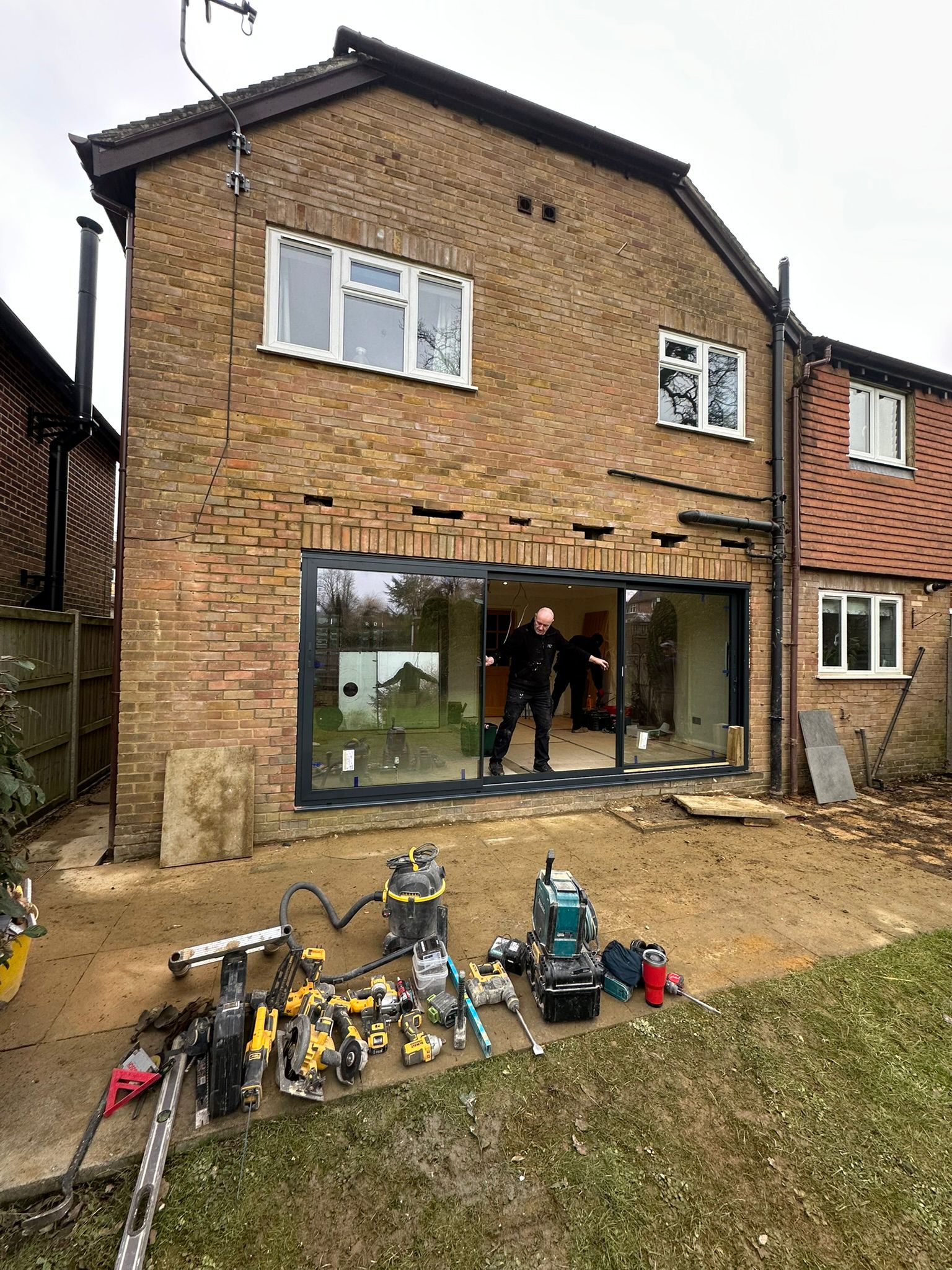 Patio and internal wall project in progress in Chiddingfold