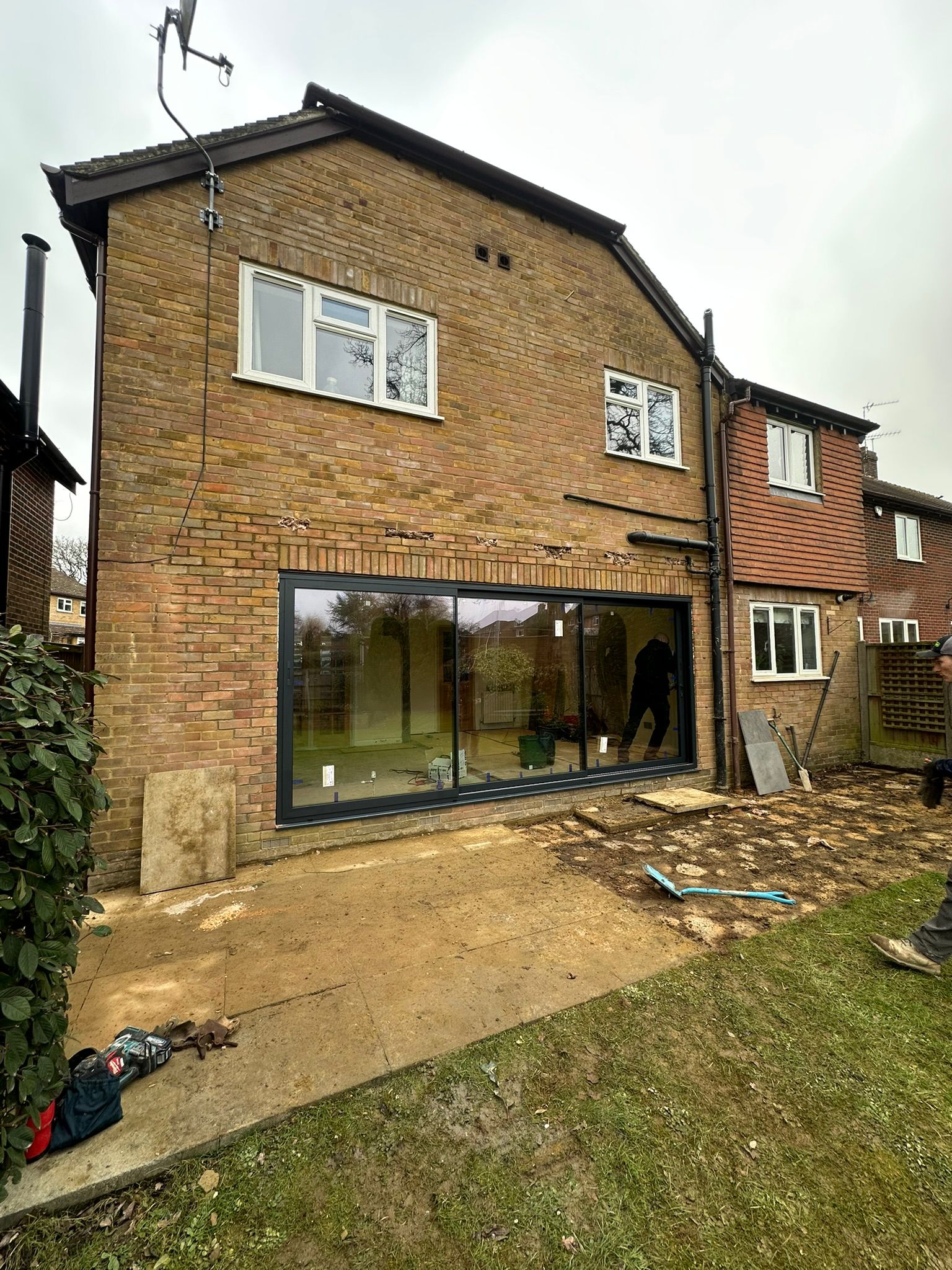 Patio and internal wall project in progress in Chiddingfold