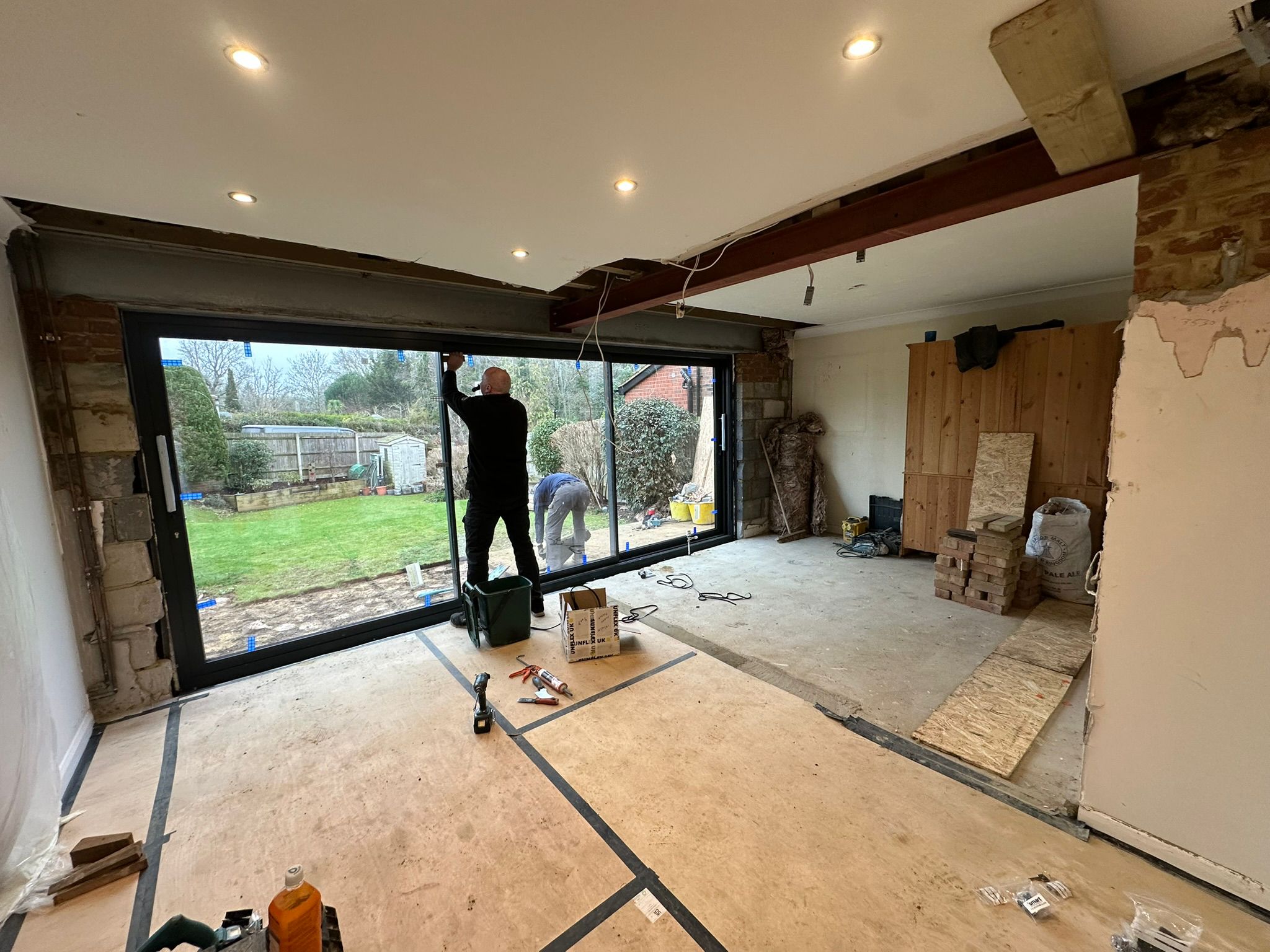 Patio and internal wall project in progress in Chiddingfold