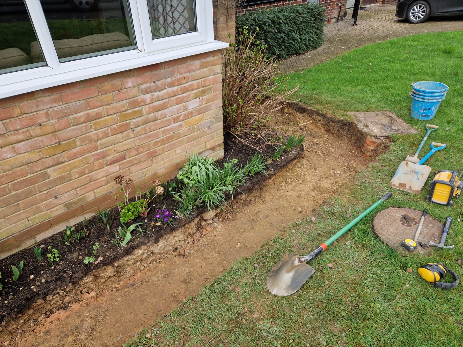 Patio and internal wall project in progress in Chiddingfold