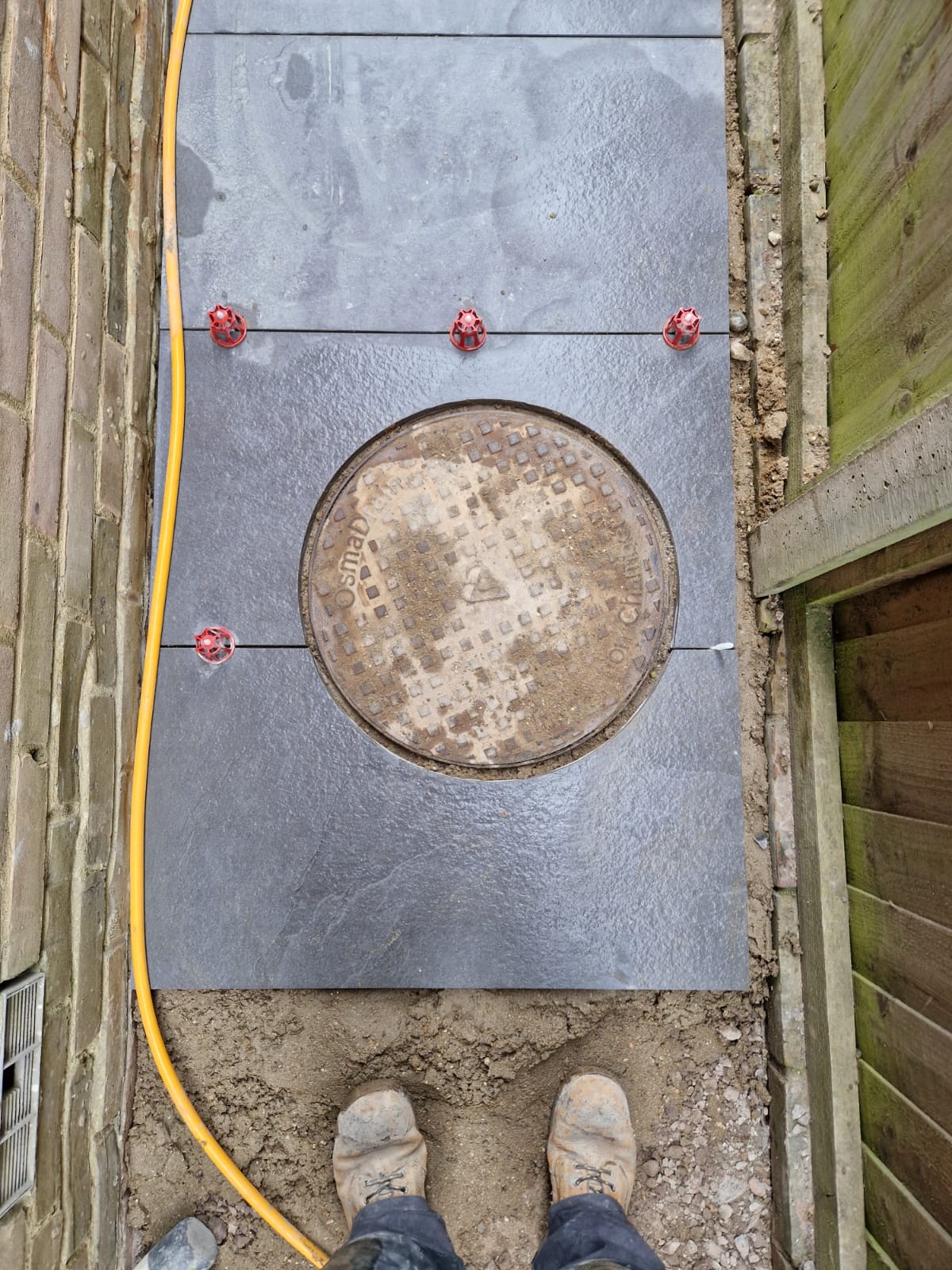 Patio and internal wall project in progress in Chiddingfold