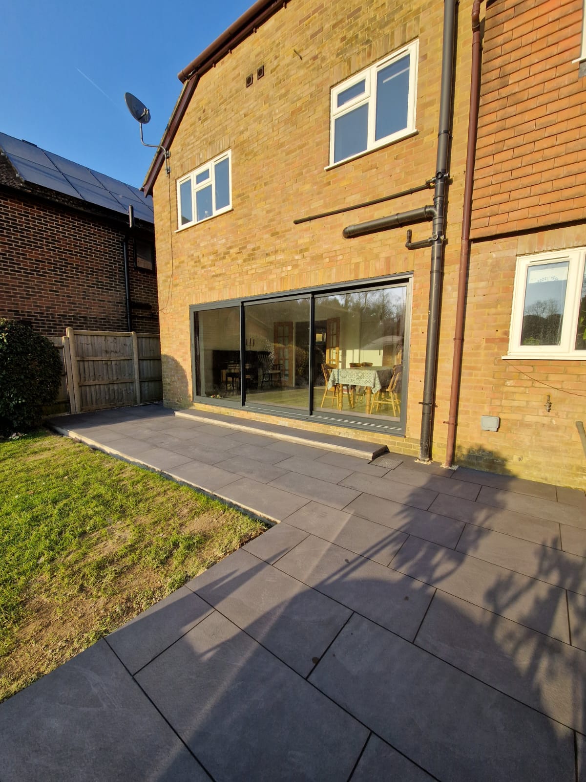 Close-up detail from the finished patio and internal wall project in Chiddingfold