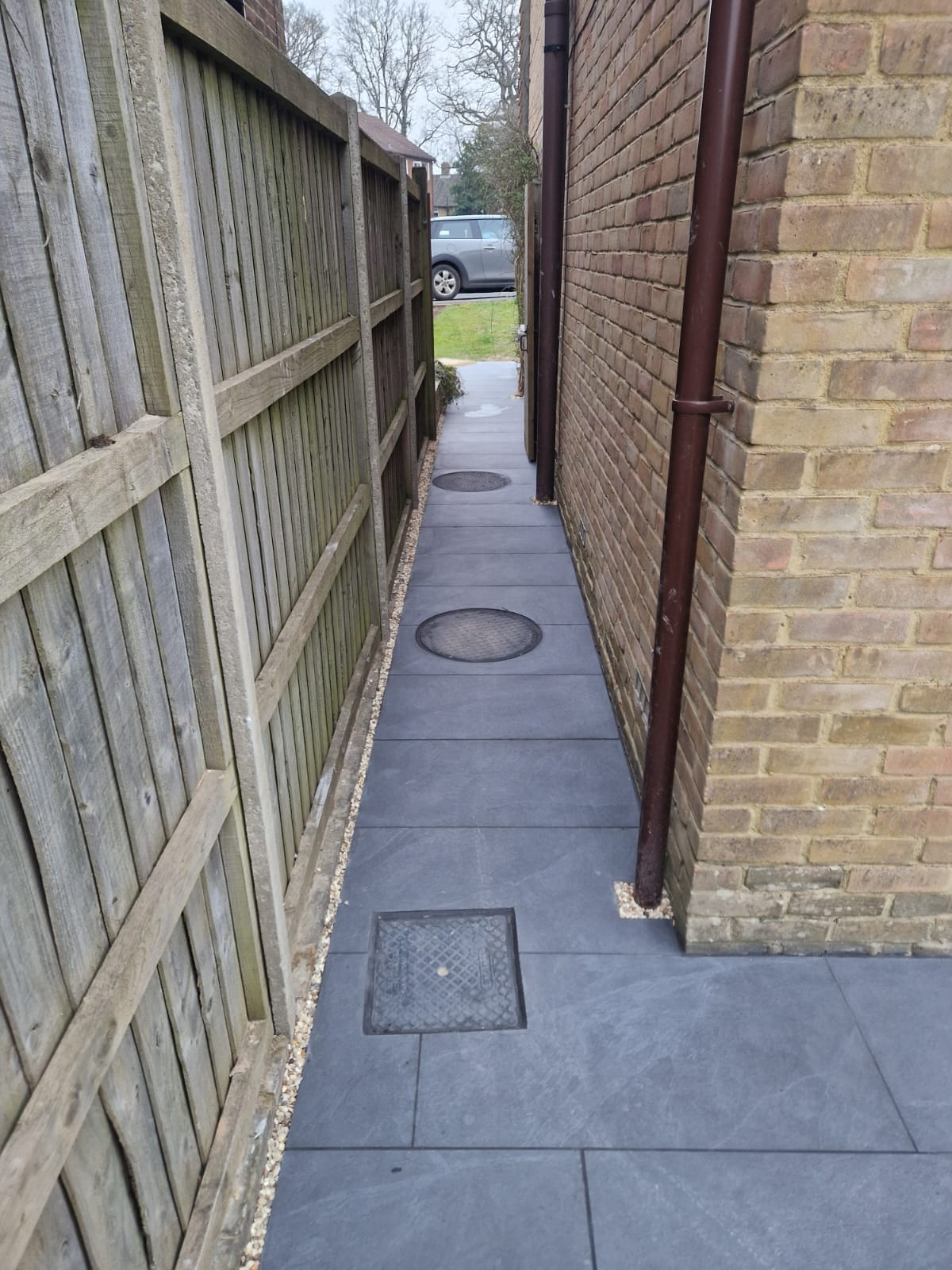 Close-up detail from the finished patio and internal wall project in Chiddingfold