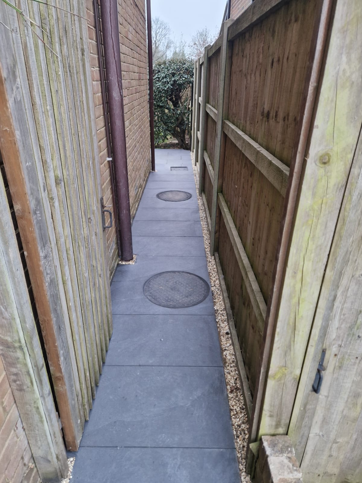 Close-up detail from the finished patio and internal wall project in Chiddingfold