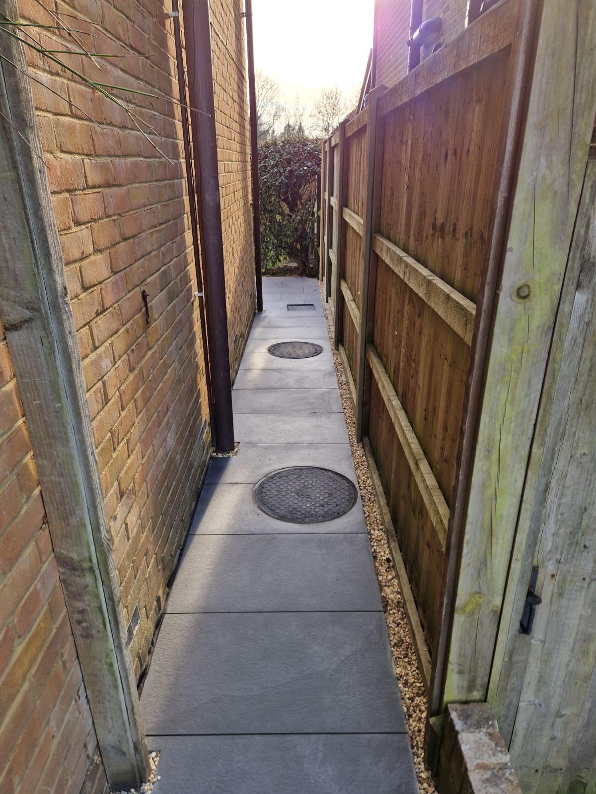 Close-up detail from the finished patio and internal wall project in Chiddingfold