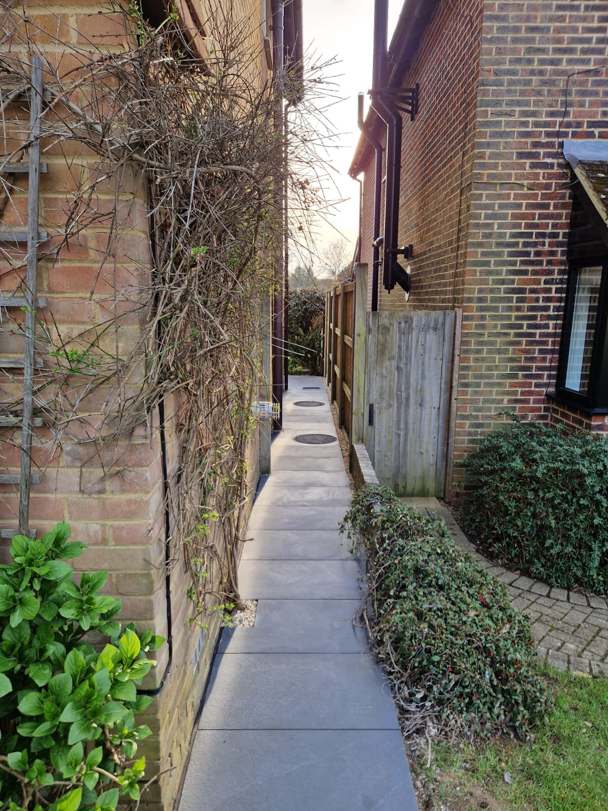 Close-up detail from the finished patio and internal wall project in Chiddingfold