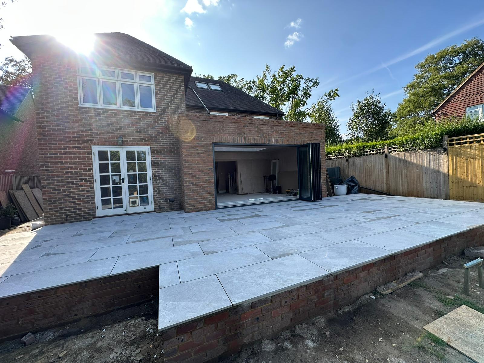 Rear extension and large front porch project in progress in Chiddingfold