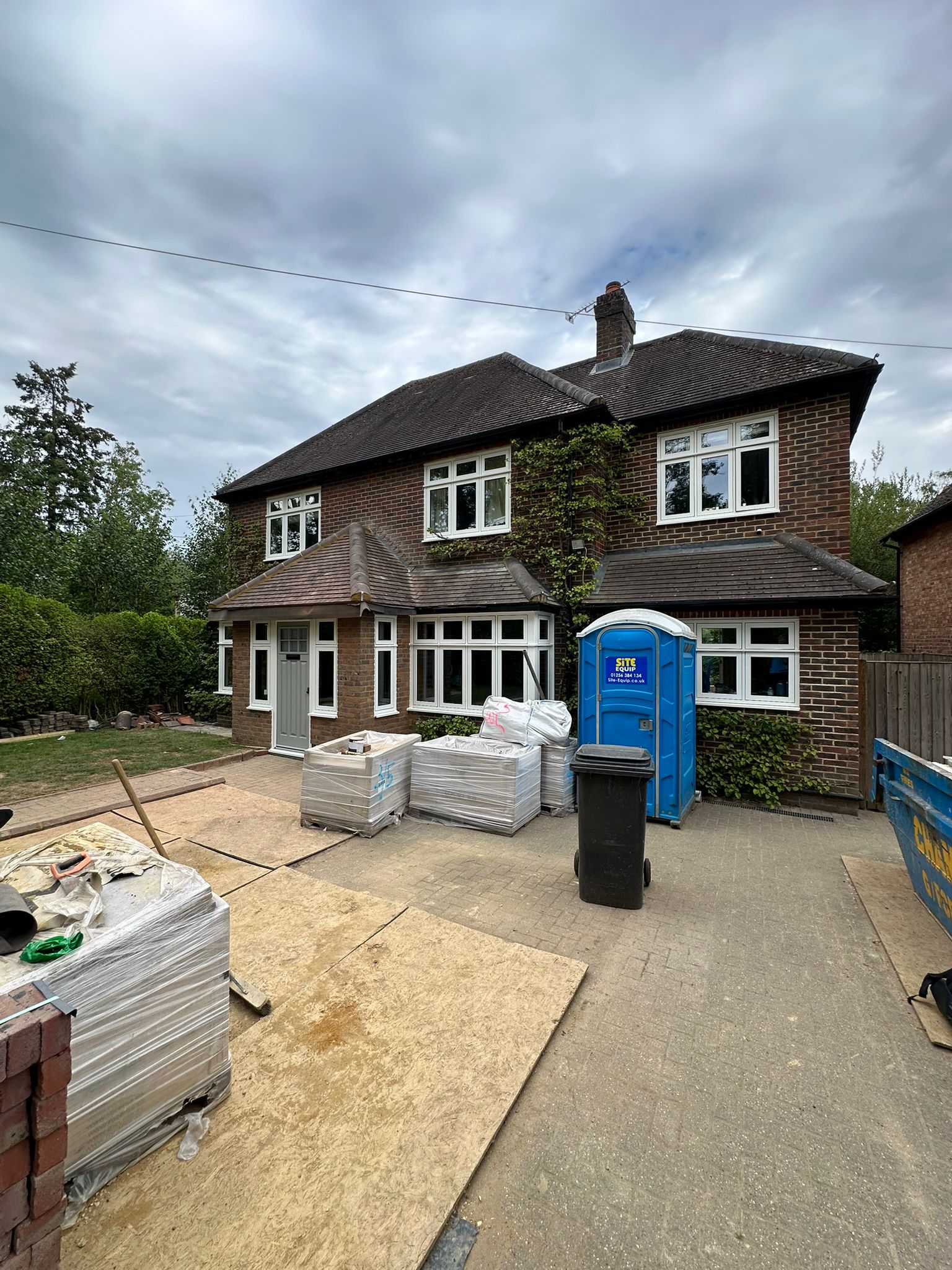 Rear extension and large front porch project in progress in Chiddingfold