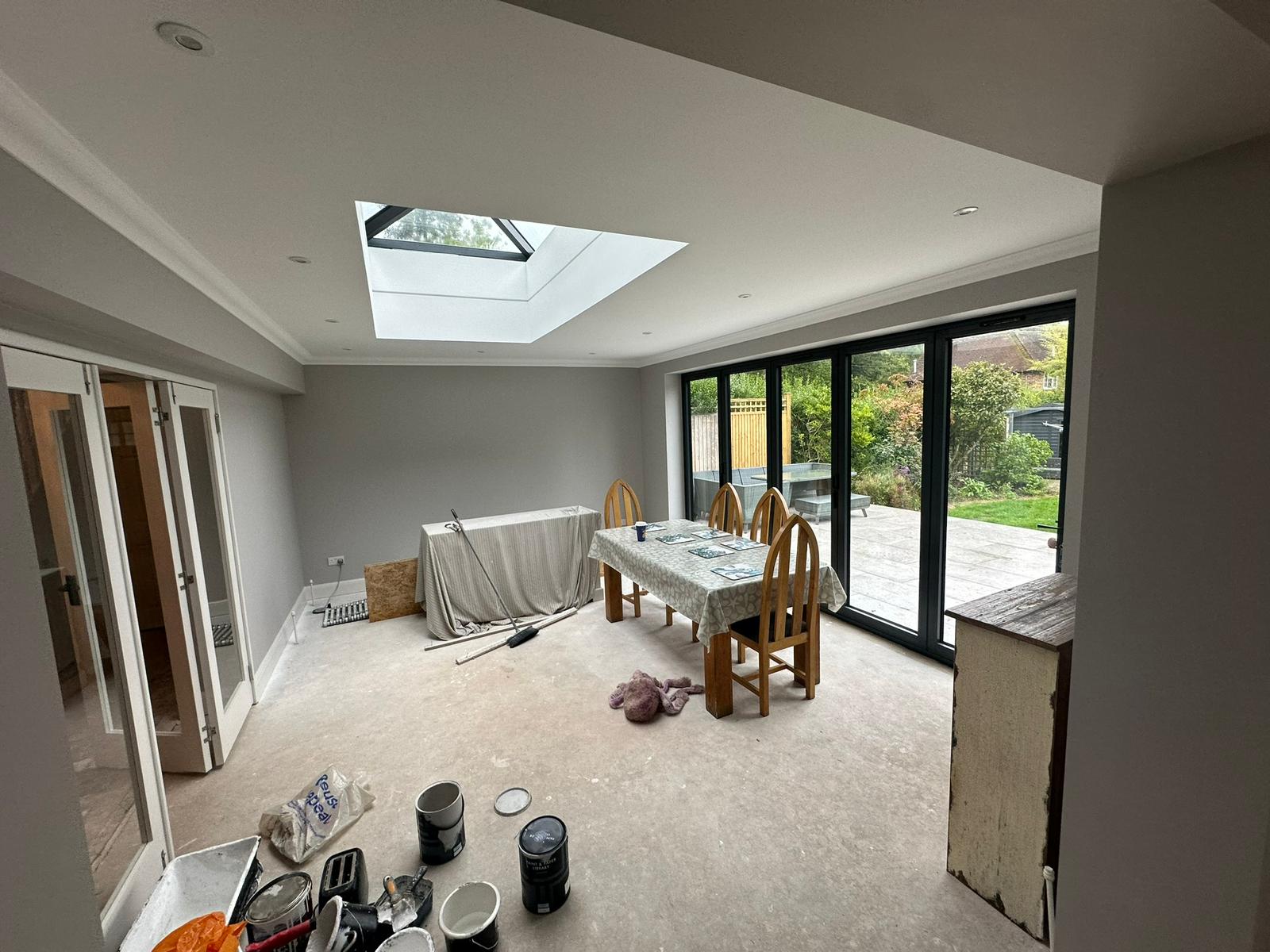 Rear extension and large front porch project in progress in Chiddingfold