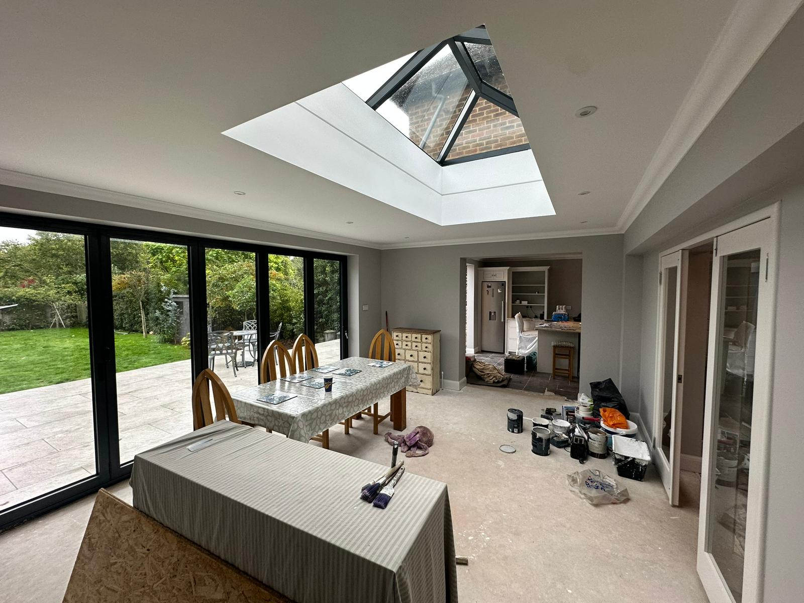 Rear extension and large front porch project in progress in Chiddingfold